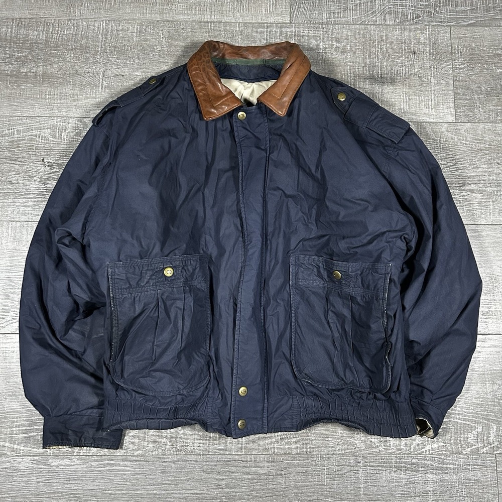 Vtg Gant Jacket Men  Extra Large Blue Leather Collar Full‎ Zip Herrington Bomber